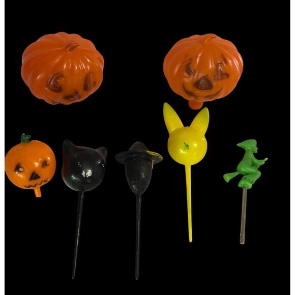 Vintage Halloween Picks & Pumpkin Decorations - Set Of 8 Cupcake Toppers - Picture 3 of 3